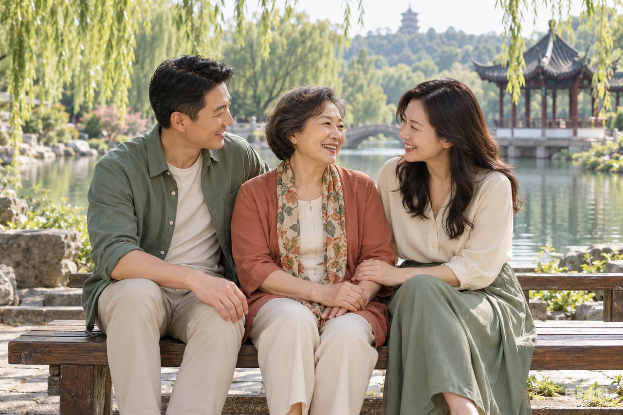 A family enjoying a relaxed sightseeing break in China.