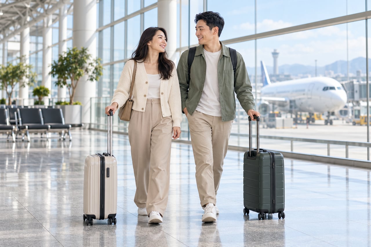 Travellers preparing to depart for a holiday.