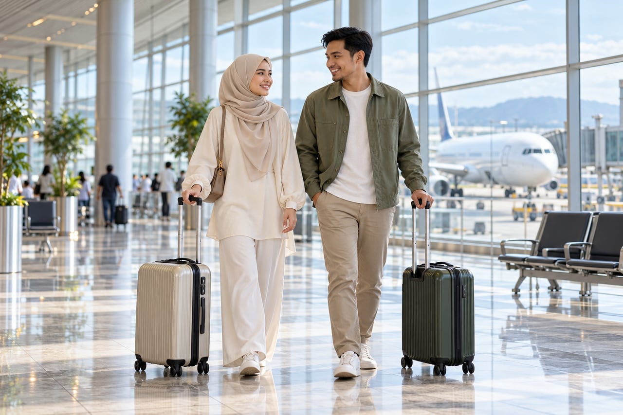 Pelancong bersedia untuk berlepas bercuti.